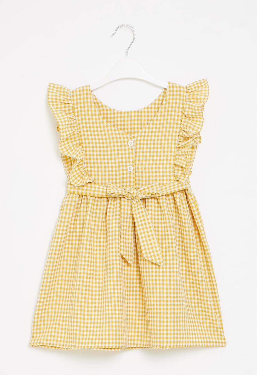 Pop Candy - Girls check dress - yellow & white