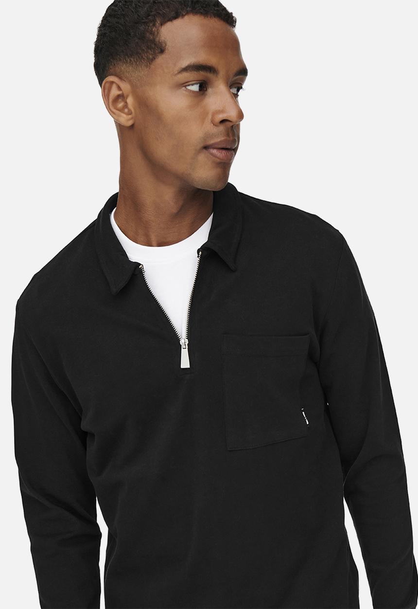 Only & Sons - Volker reg pocket quarter zip tee - black