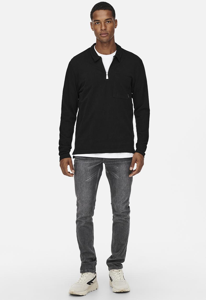 Only & Sons - Volker reg pocket quarter zip tee - black