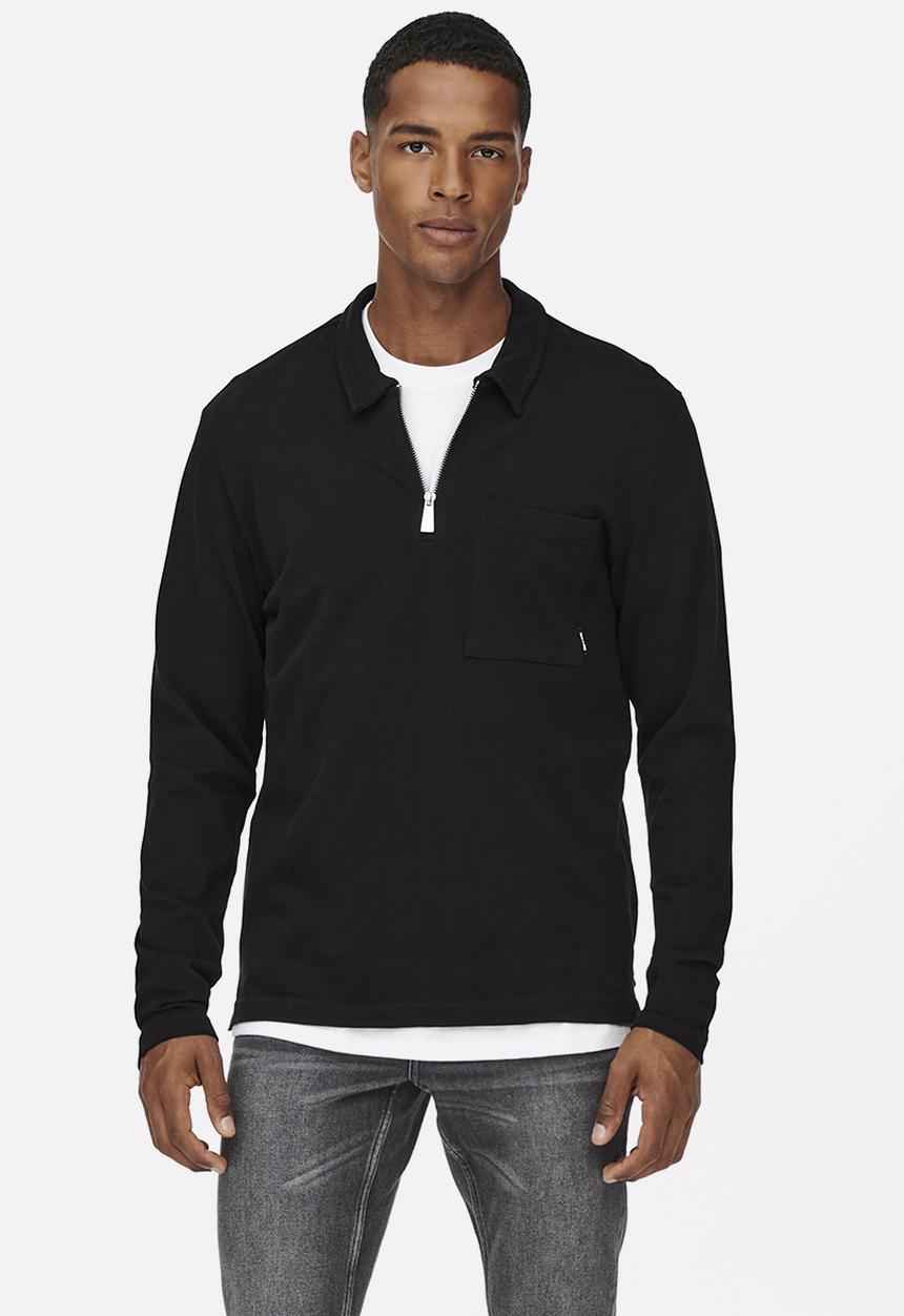 Only & Sons - Volker reg pocket quarter zip tee - black