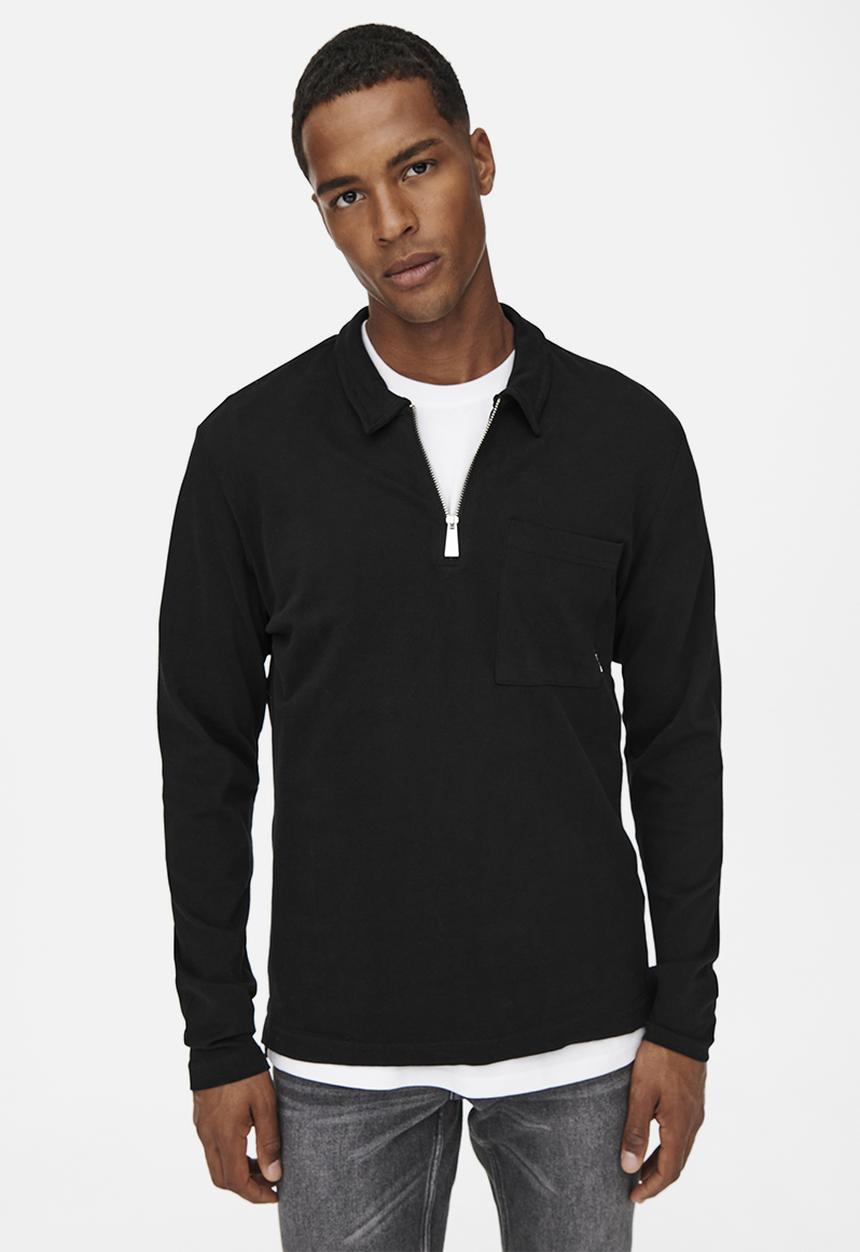 Only & Sons - Volker reg pocket quarter zip tee - black