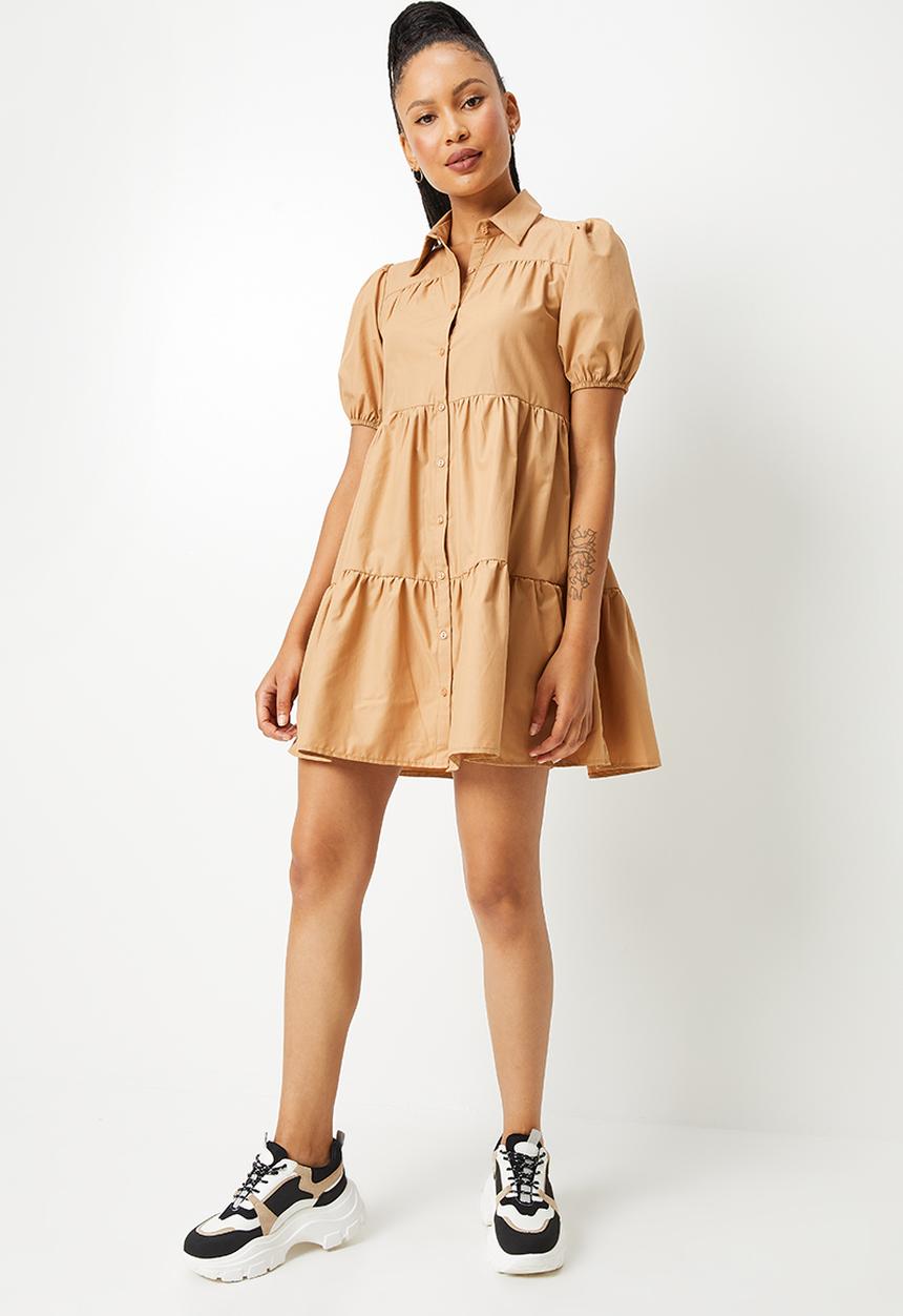 Blake - Tiered shirt dress - stone