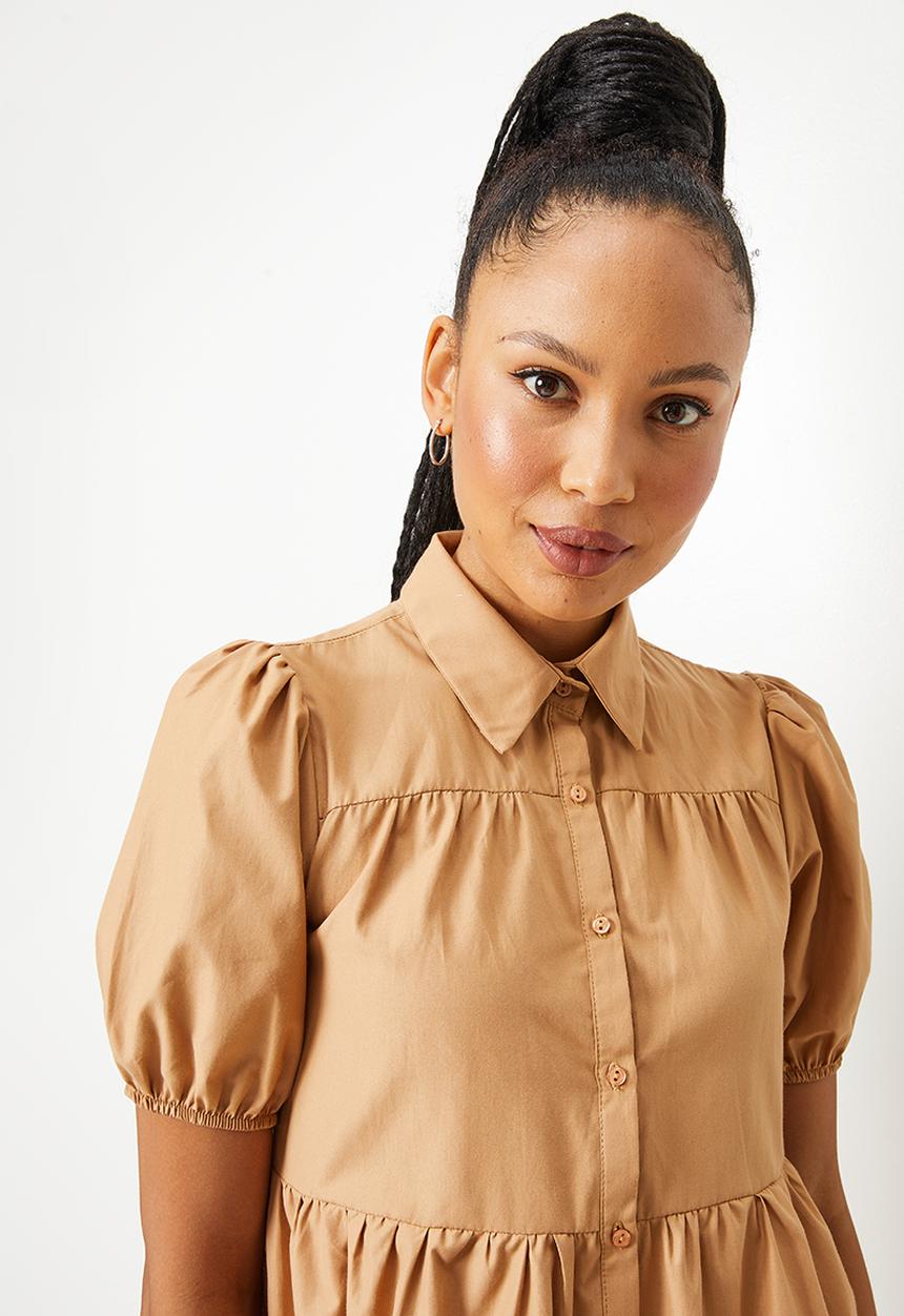 Blake - Tiered shirt dress - stone