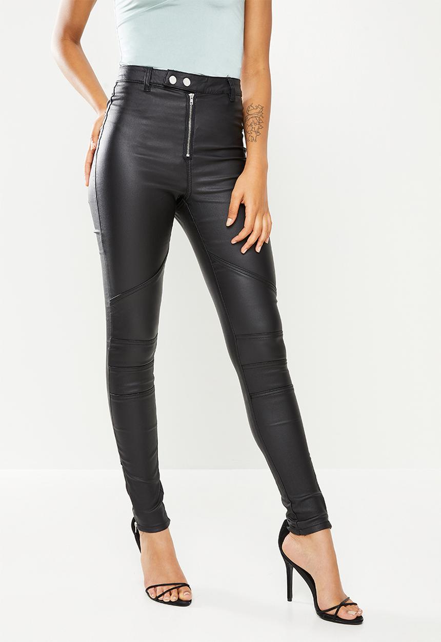 Missguided - Vice double popper coated biker jeans - black
