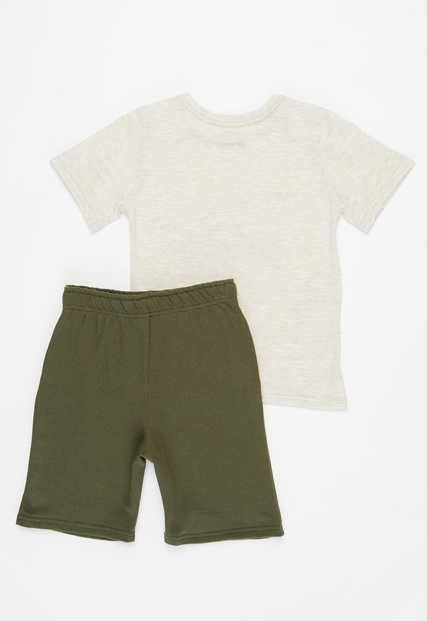 Pop Candy - Younger boys short sleeve tee & shorts set - beige & khaki 