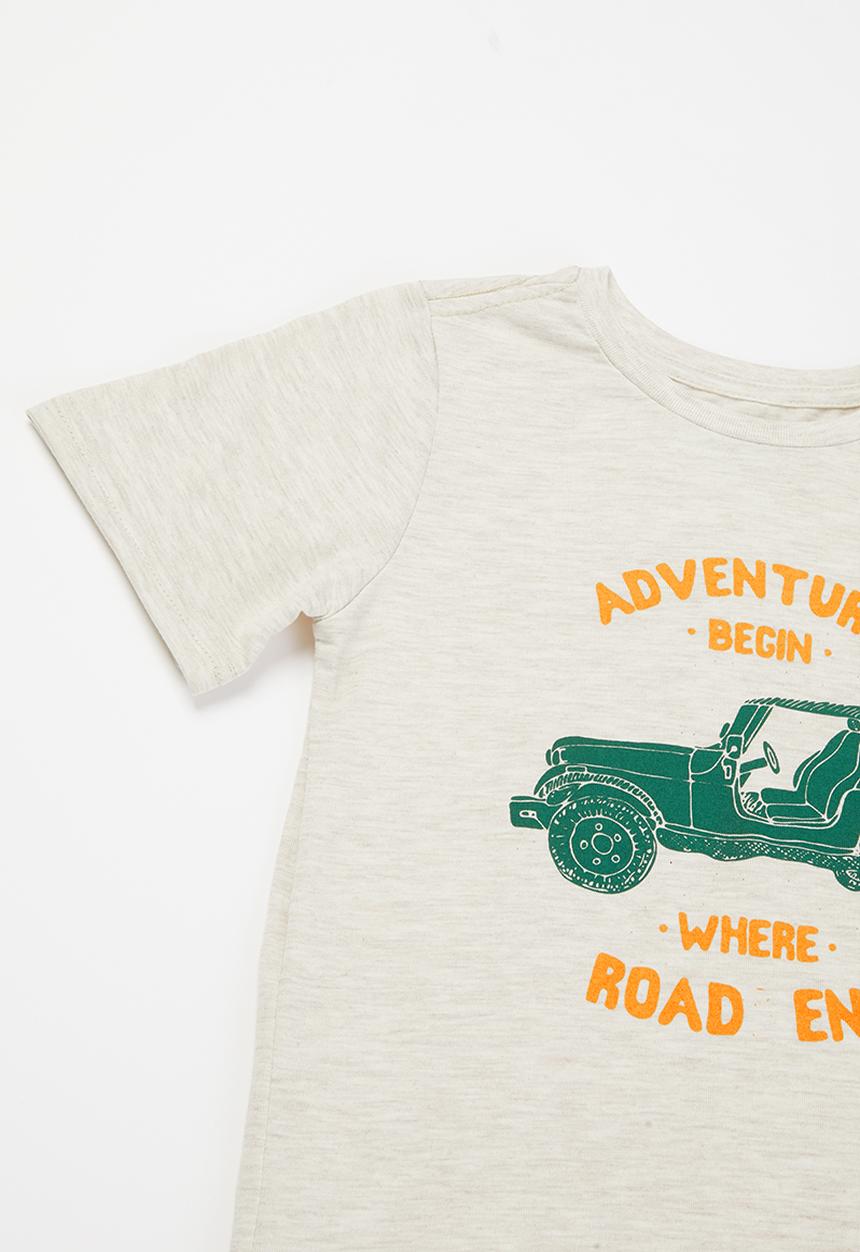 Pop Candy - Younger boys short sleeve tee & shorts set - beige & khaki 