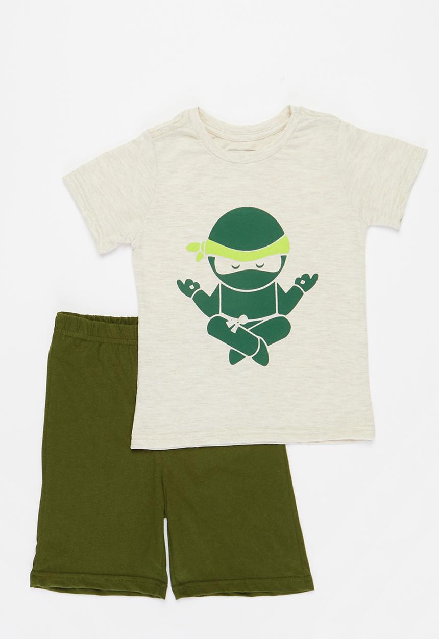 Pop Candy - Boys tee & shorts pj set - oat & khaki