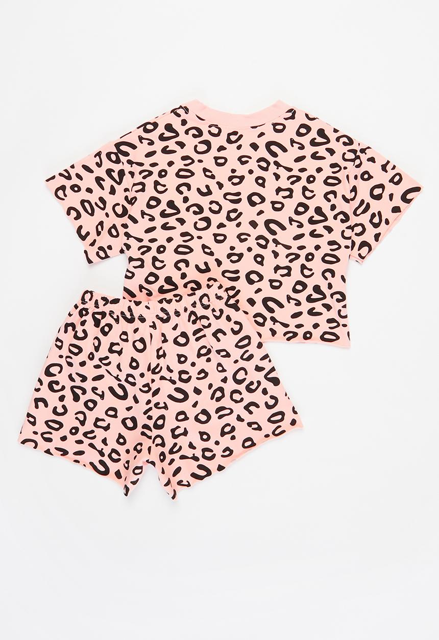 Pop Candy - Girls animal print top & shorts set - pink & black