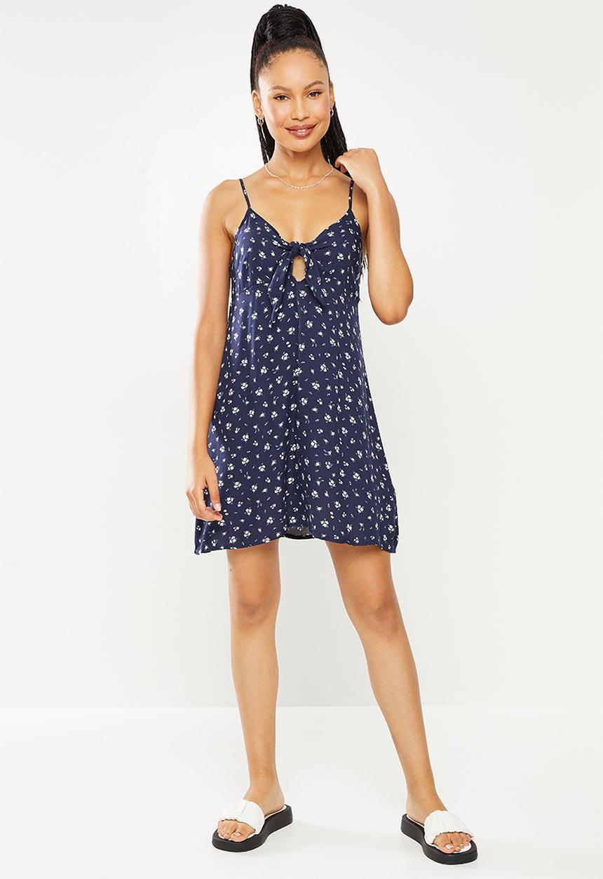 Cotton On - Woven dakota tie front mini dress - hanna ditsy medieval blue