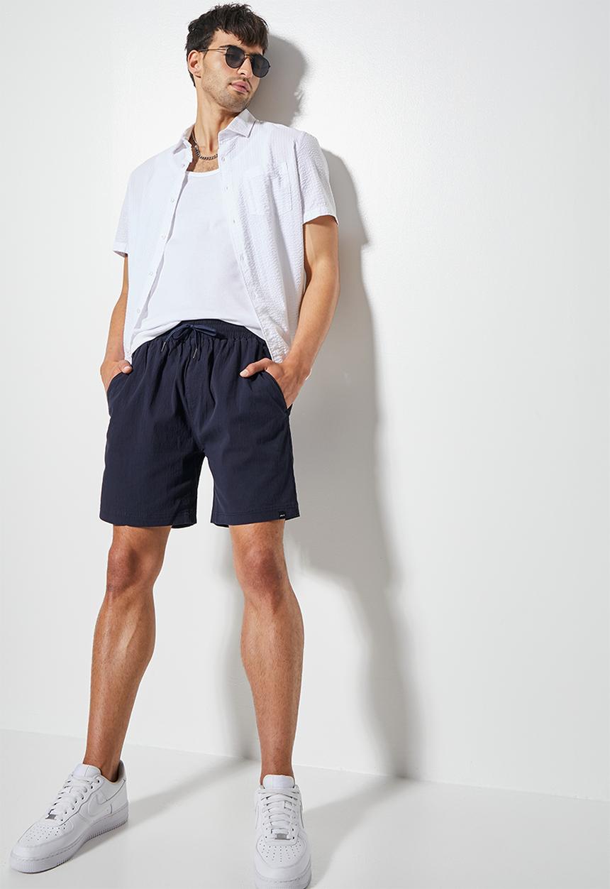 Superbalist - Deco seersucker elasticated short - indigo