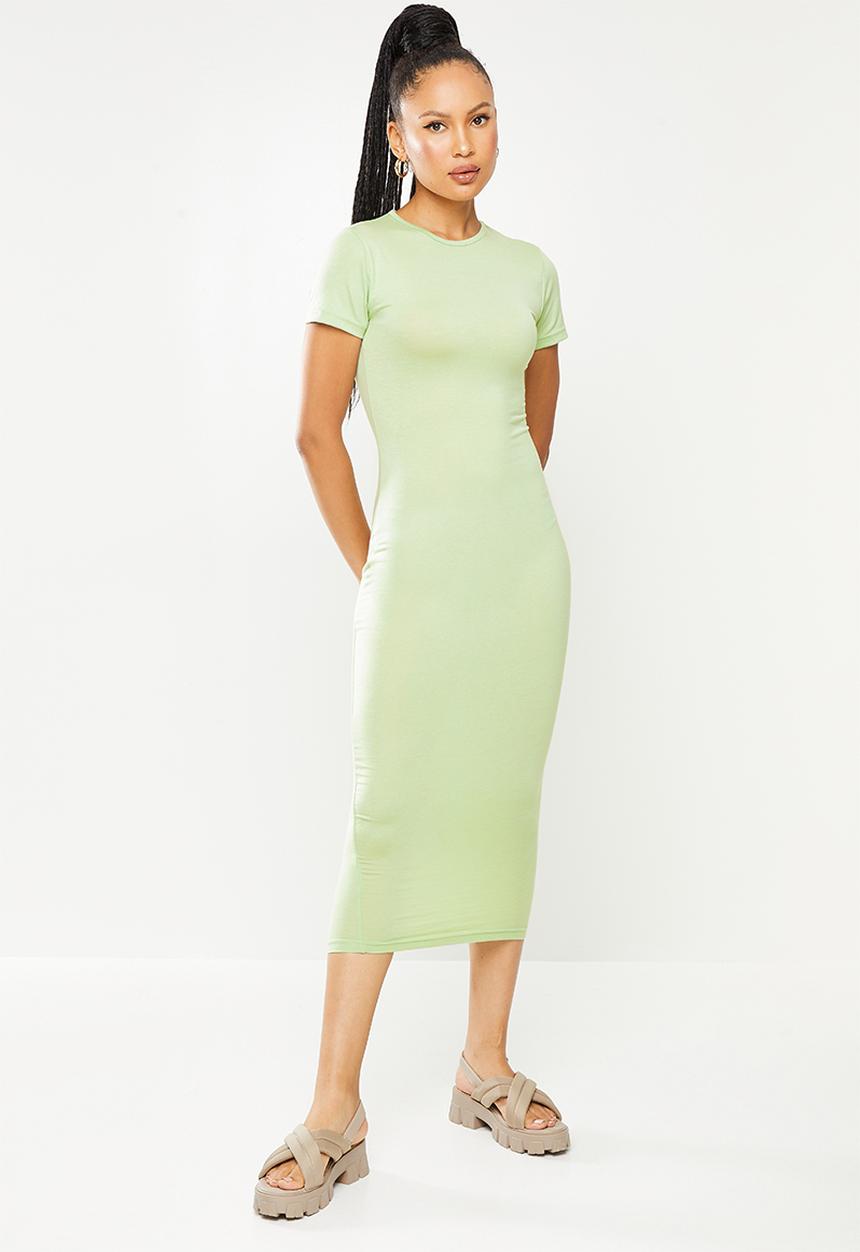 Missguided - Basic short sleeve crew neck midi dress - sage