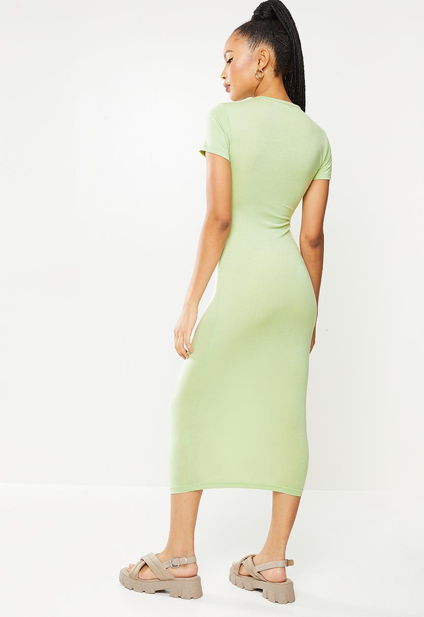 Missguided - Basic short sleeve crew neck midi dress - sage