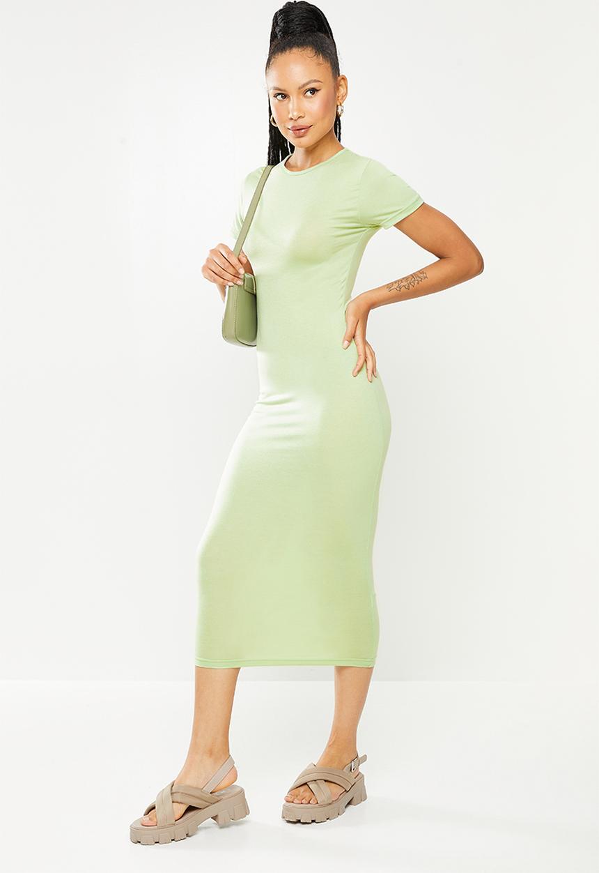 Missguided - Basic short sleeve crew neck midi dress - sage