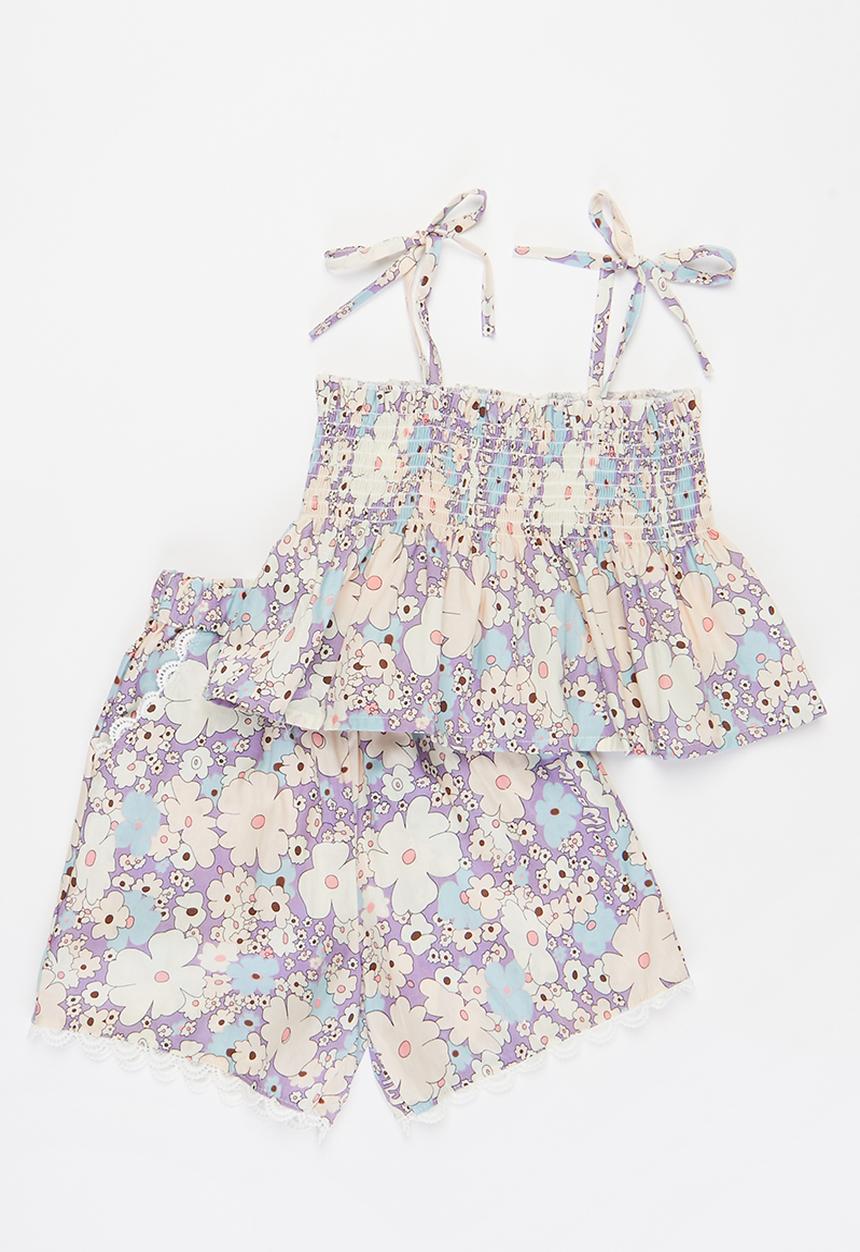 Pop Candy - Girls floral top & shorts set - purple