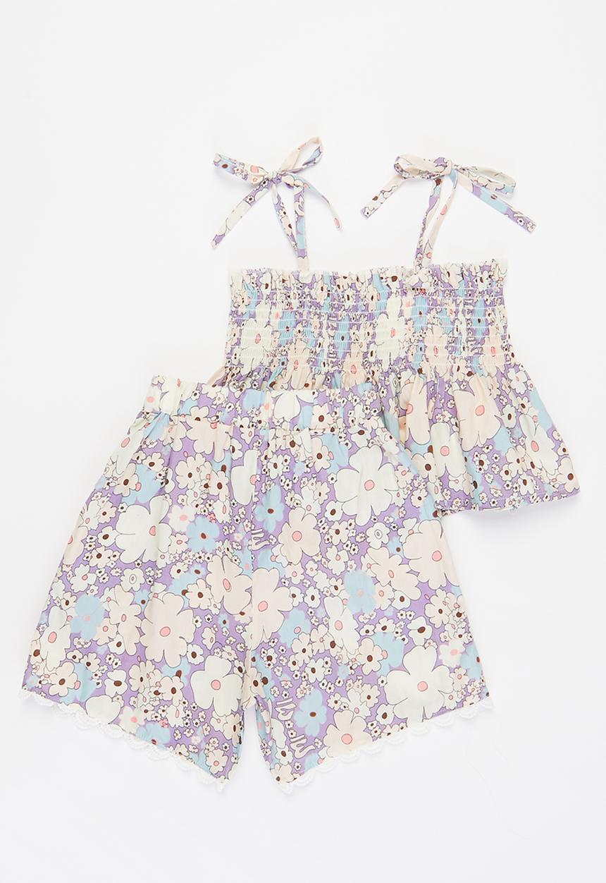 Pop Candy - Girls floral top & shorts set - purple