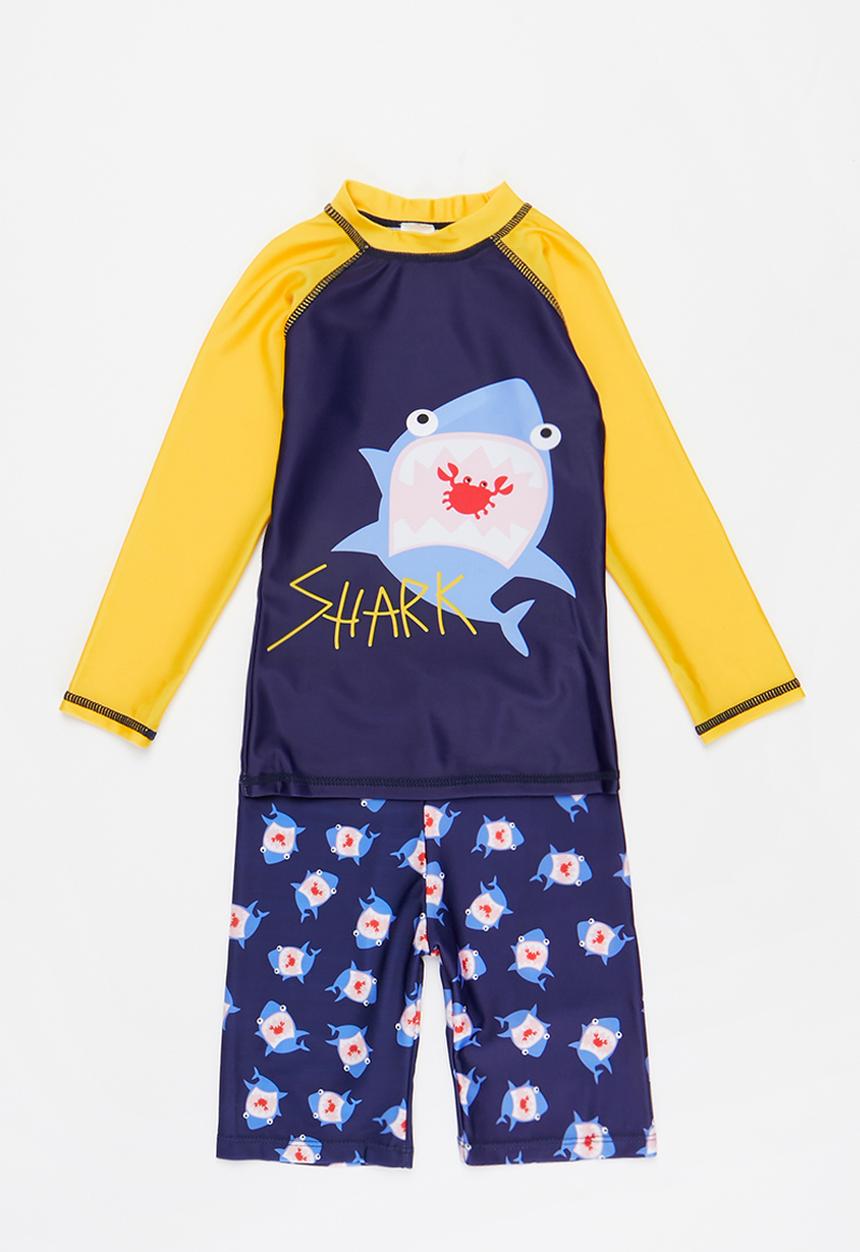 Pop Candy - Boys shark swimsuit set - yellow & navy