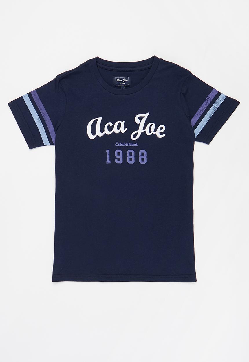 Aca Joe - Boys aca joe flock & distressed print t-shirt - estate blue