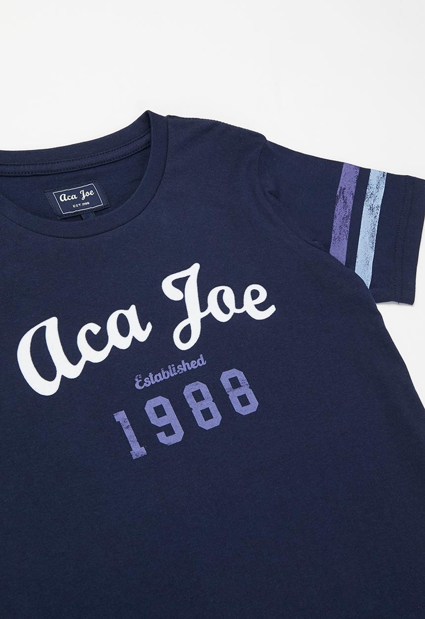 Aca Joe - Boys aca joe flock & distressed print t-shirt - estate blue