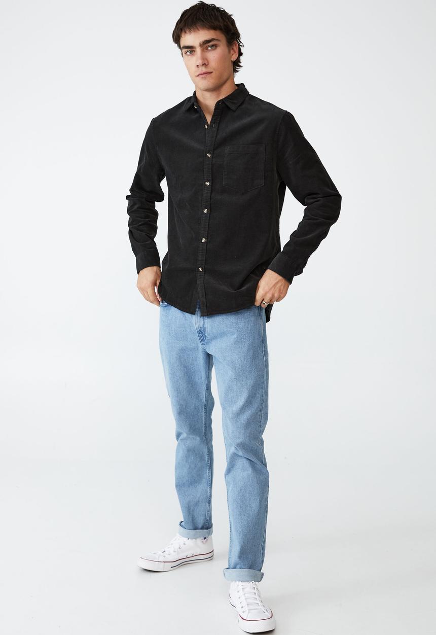 Cotton On - Camden long sleeve shirt - washed black cord