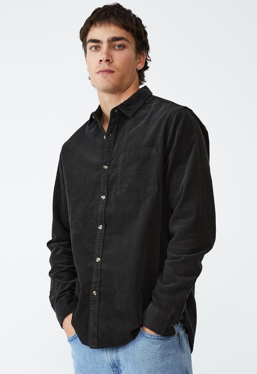 Cotton On - Camden long sleeve shirt - washed black cord