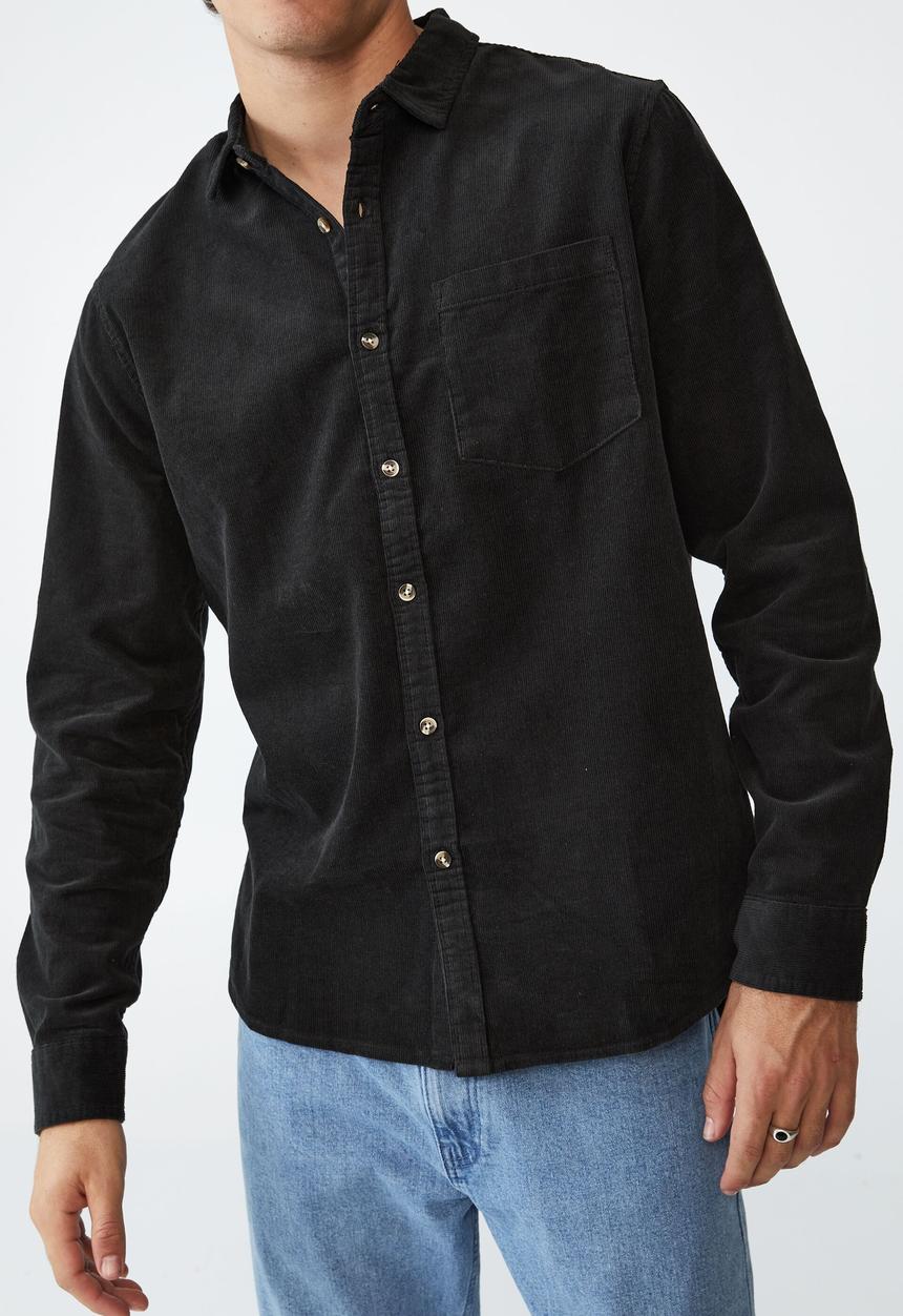 Cotton On - Camden long sleeve shirt - washed black cord