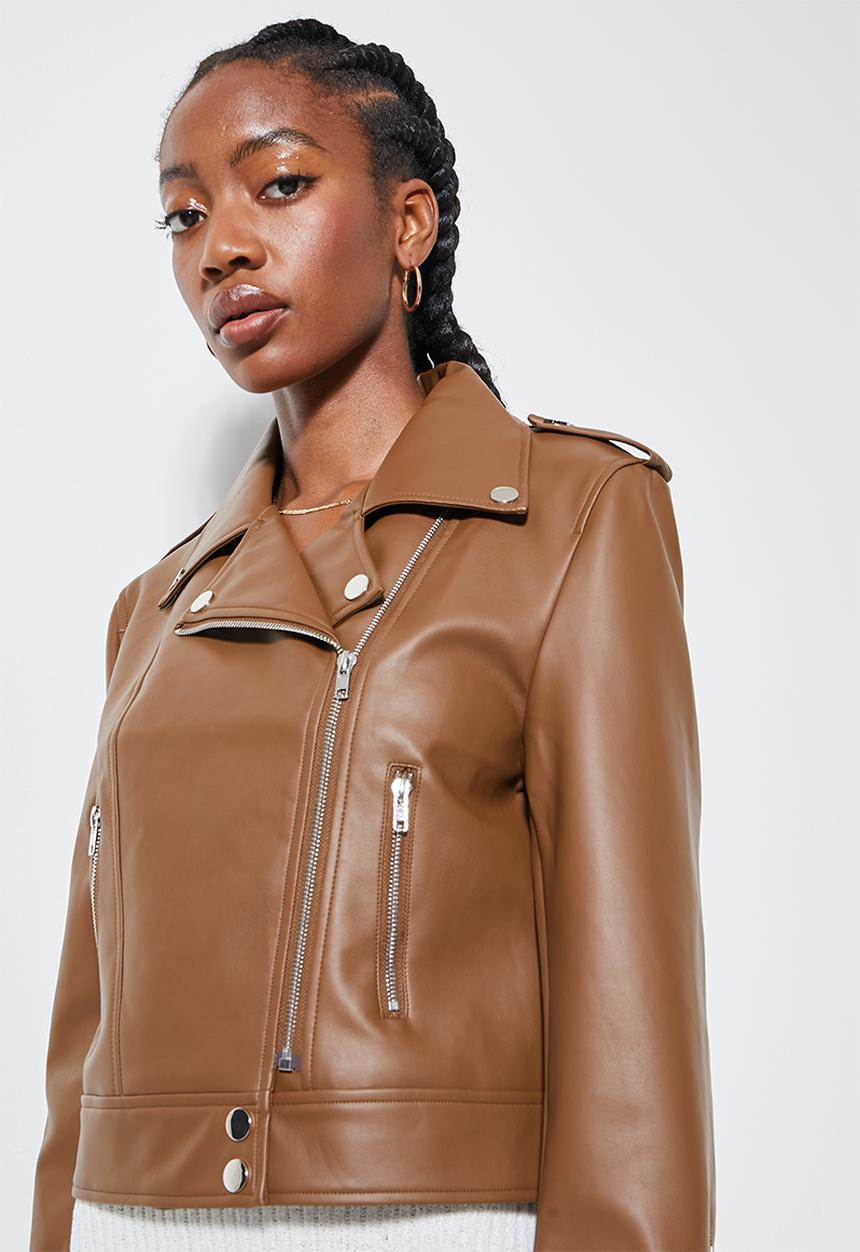 Superbalist - Faux Leather look biker jacket - mocha