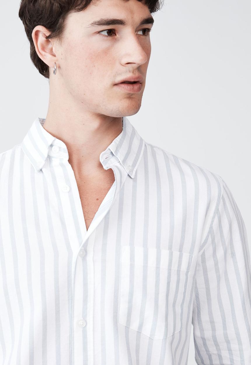 Cotton On - Mayfair long sleeve shirt - bold blue stripe
