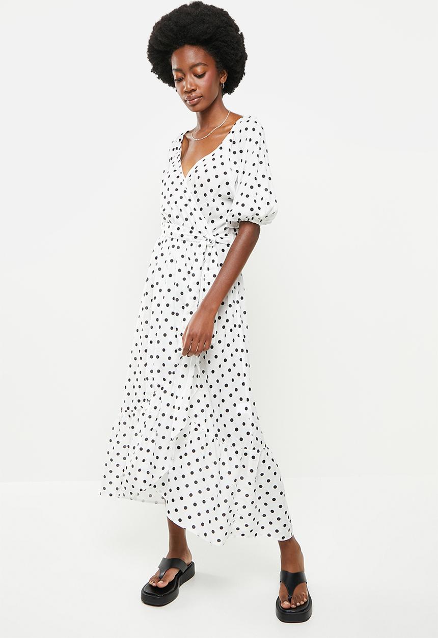 Me&B - Wrap frill dress - black and white spot