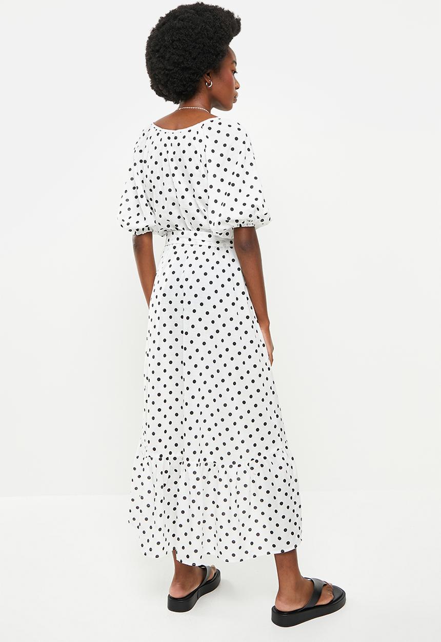 Me&B - Wrap frill dress - black and white spot