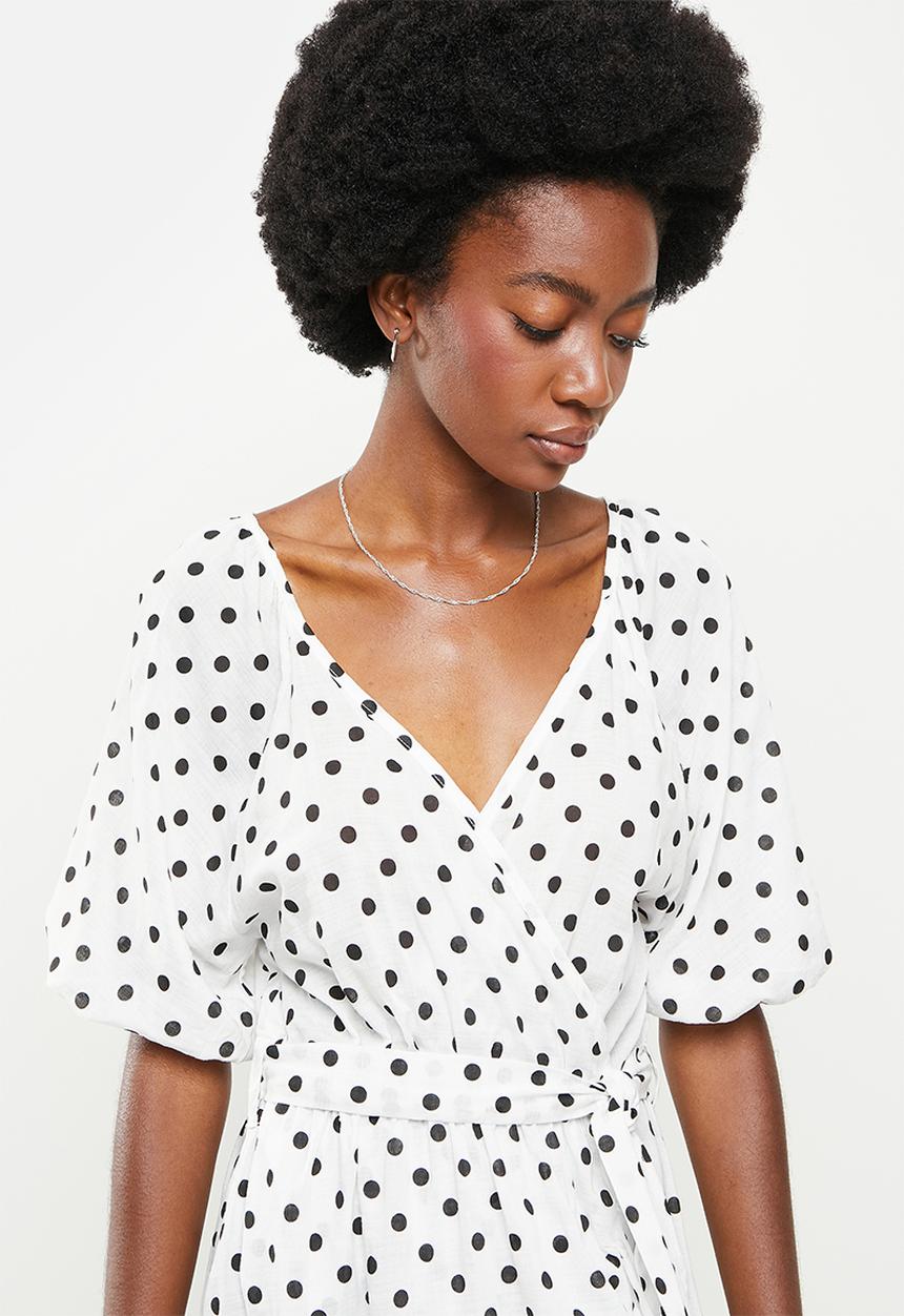 Me&B - Wrap frill dress - black and white spot