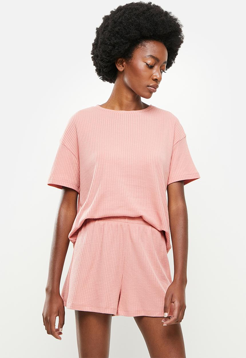 Superbalist - Rib tee and shorts set - dusty pink