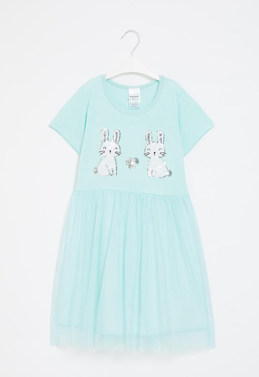 Pop Candy - Girls bunny dress with mesh - blue
