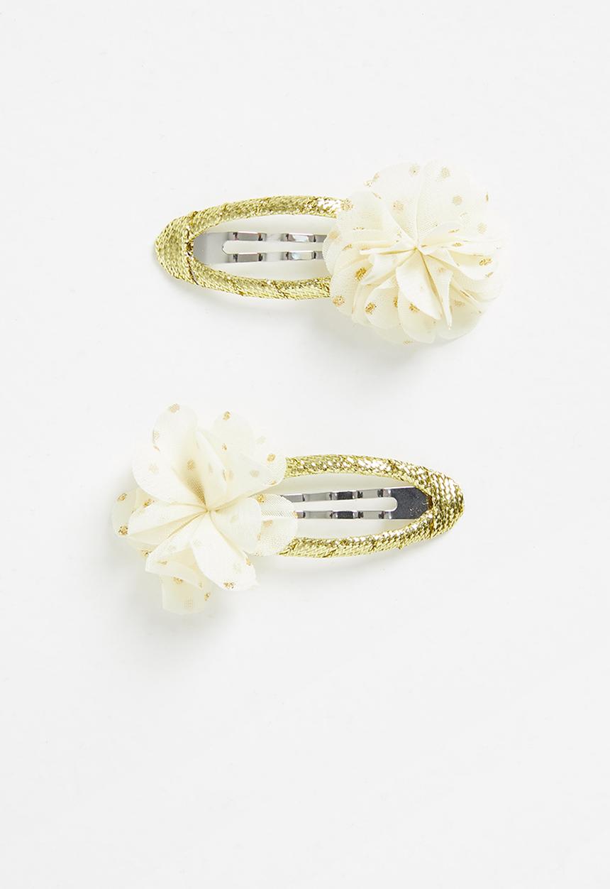 Pop Candy - Flower hair clips - white & gold