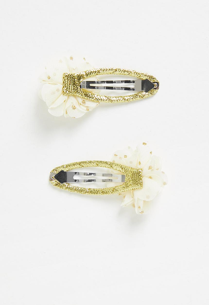 Pop Candy - Flower hair clips - white & gold