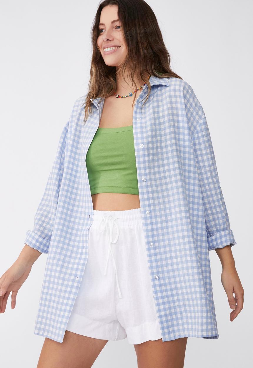 Cotton On - Louis gingham shirt - blue & white 