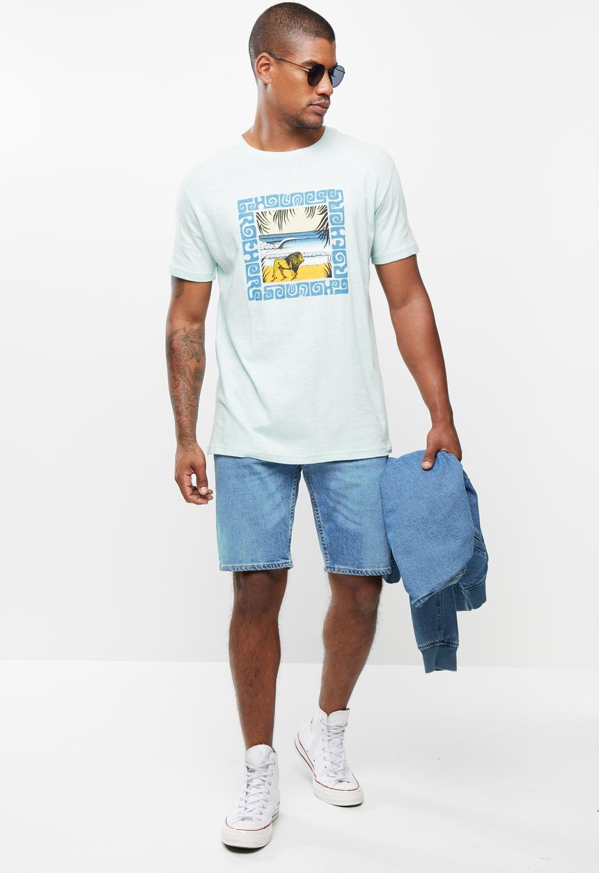 Holmes Bro's - Beach lion ss tee - sky slub