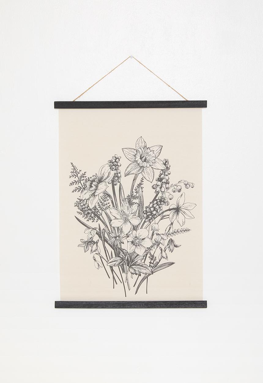 H&S - Floral linen wall hanging - stone