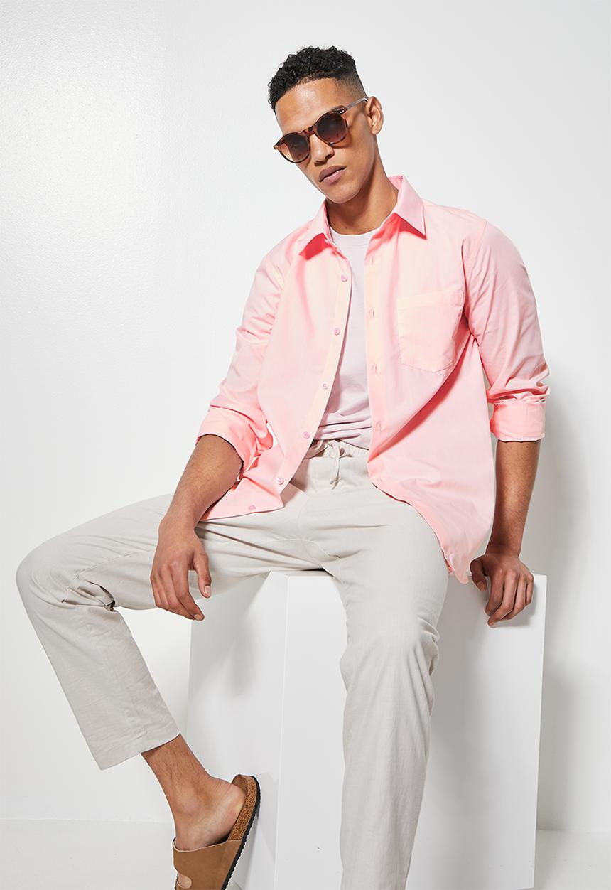 Superbalist - Easy care regular fit shirt - pink