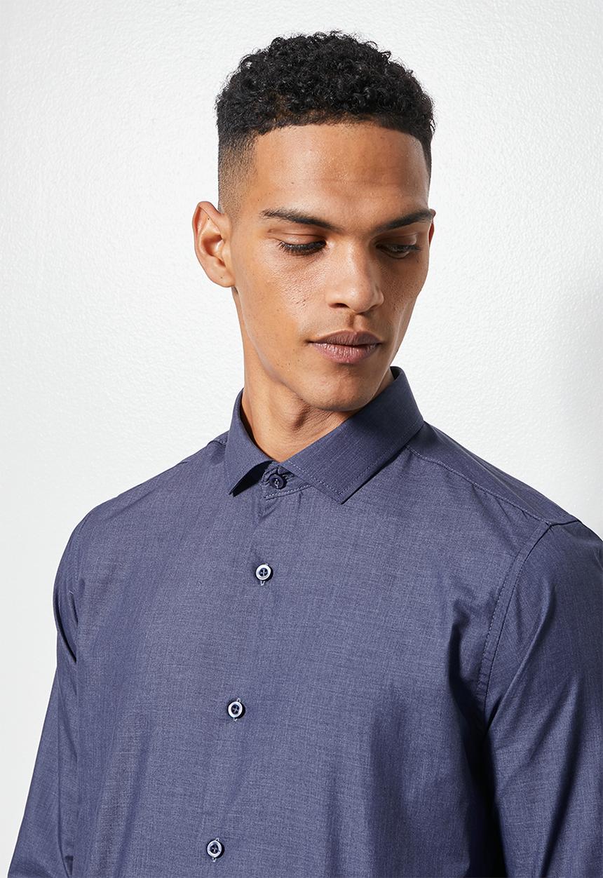 Superbalist - Easy care slim fit shirt chambray - navy