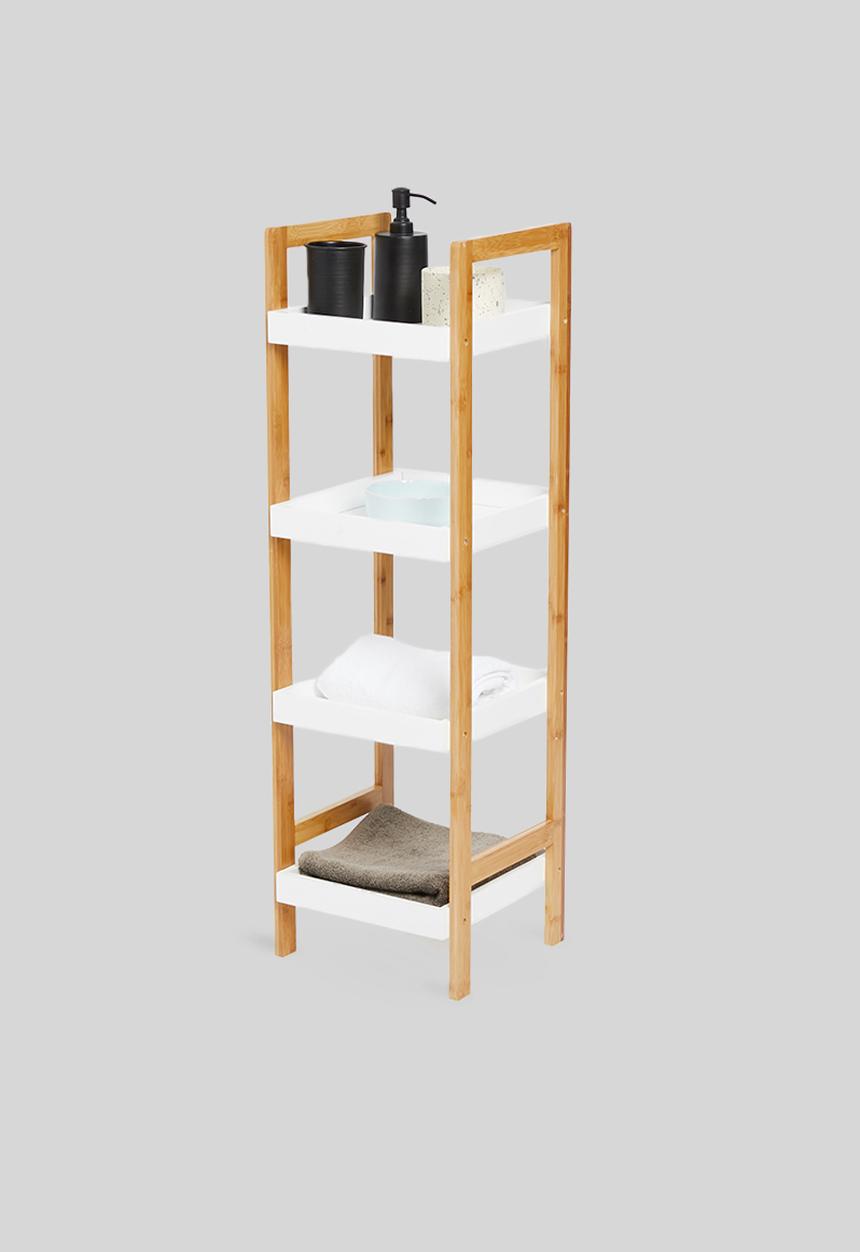Bathroom Solutions - Bathroom rack 4 shelves - white & natural