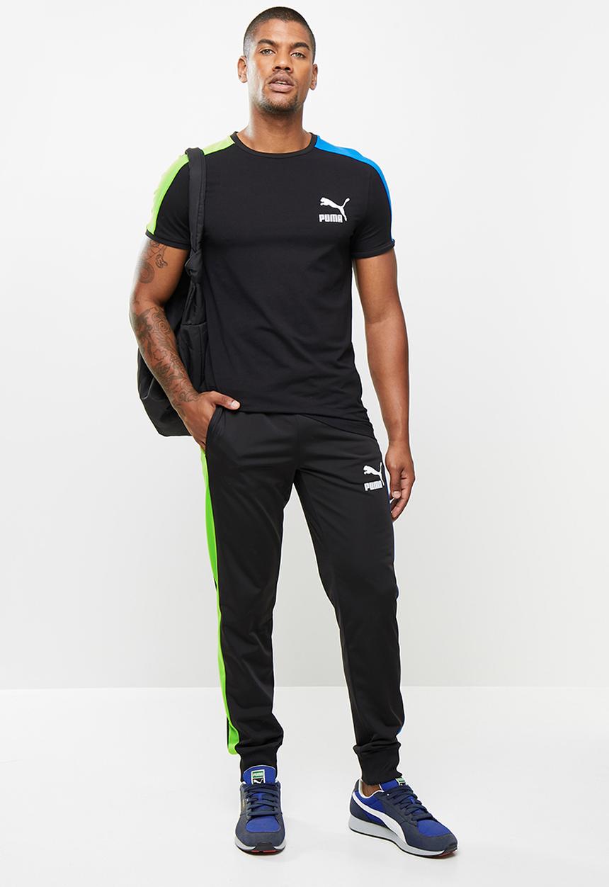 PUMA - Iconic t7 track pants  - puma black-green-blue