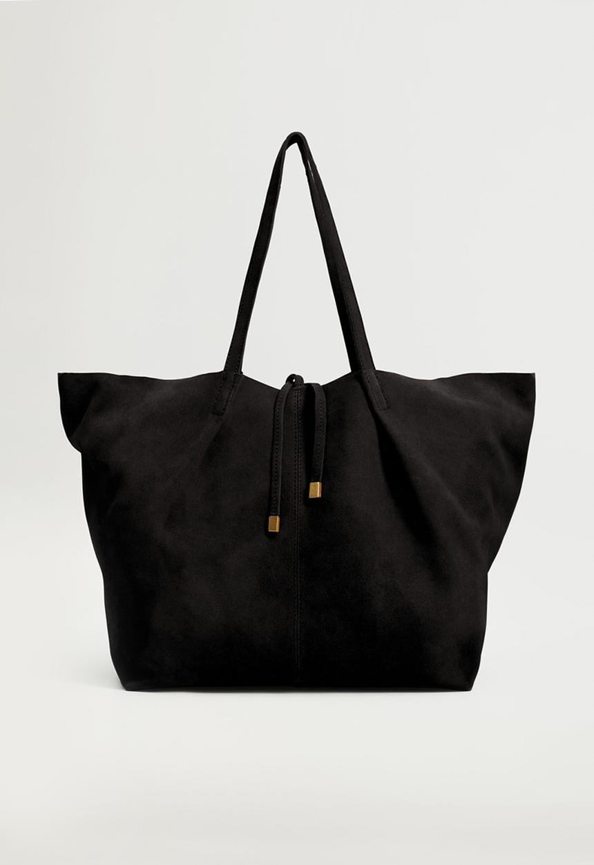 MANGO - Leather shopper bag - black