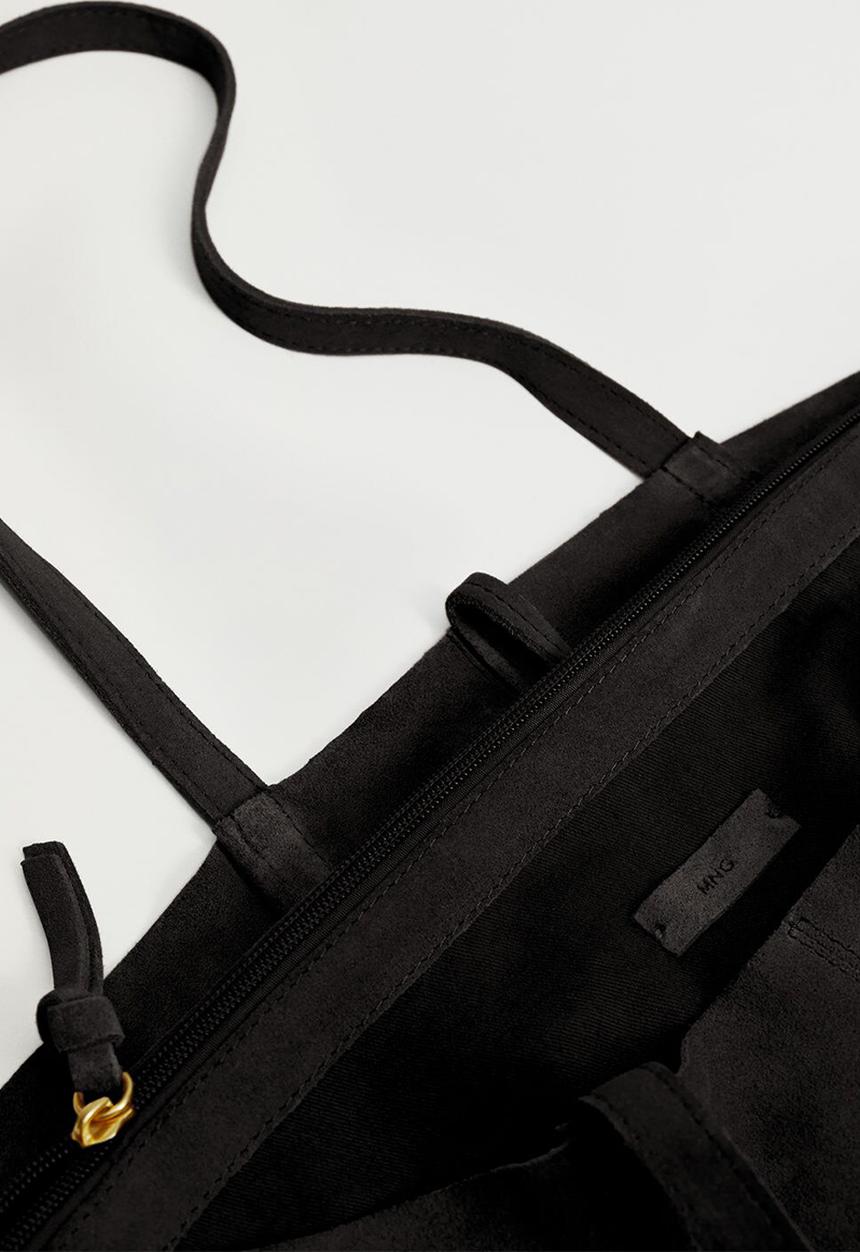 MANGO - Leather shopper bag - black