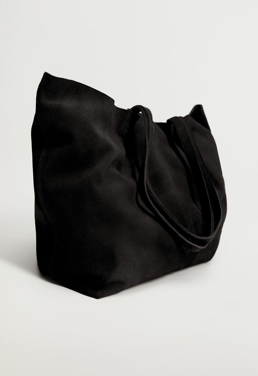 MANGO - Leather shopper bag - black