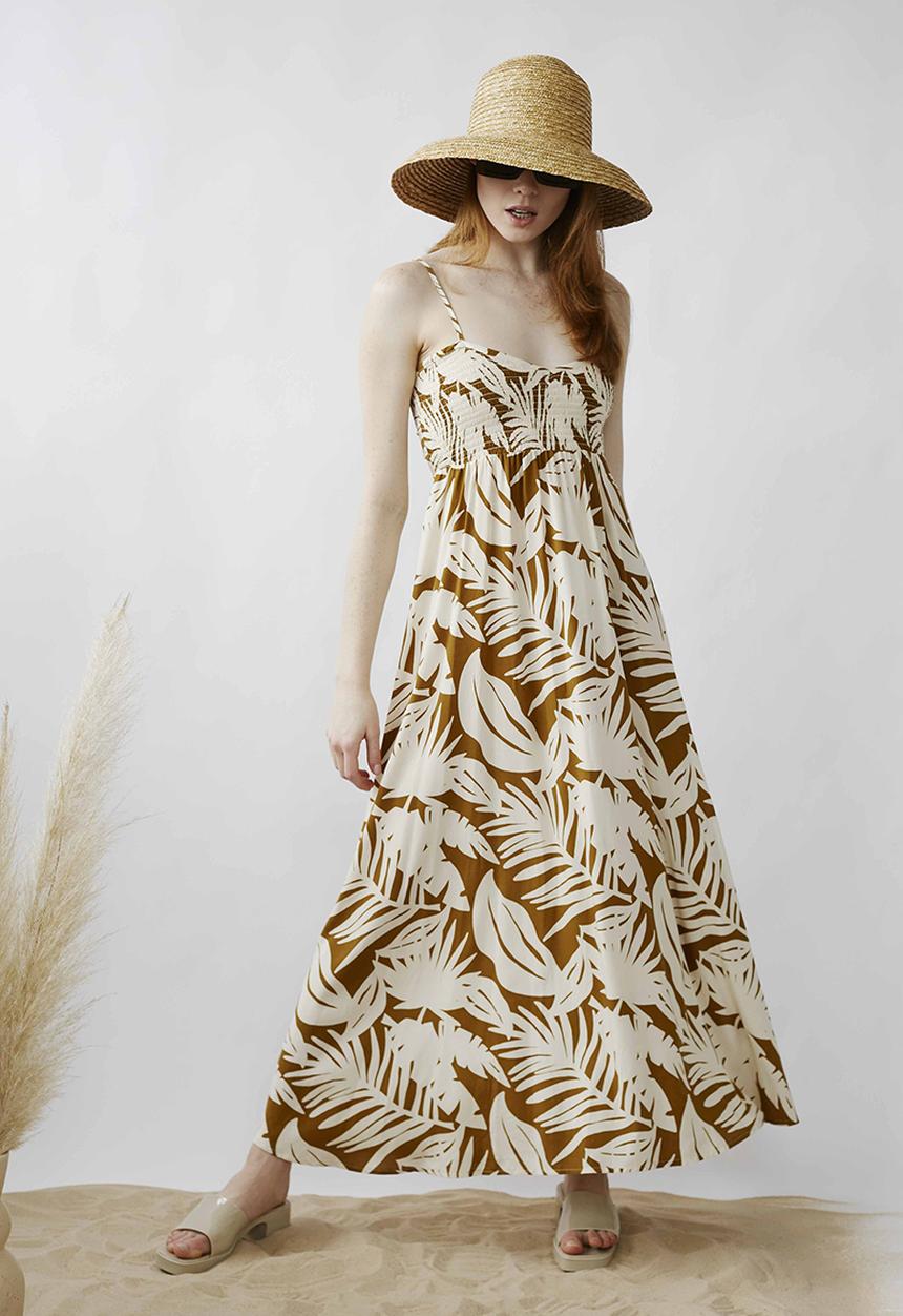 Me&B - Shirred bodice sun dress - big leaf print