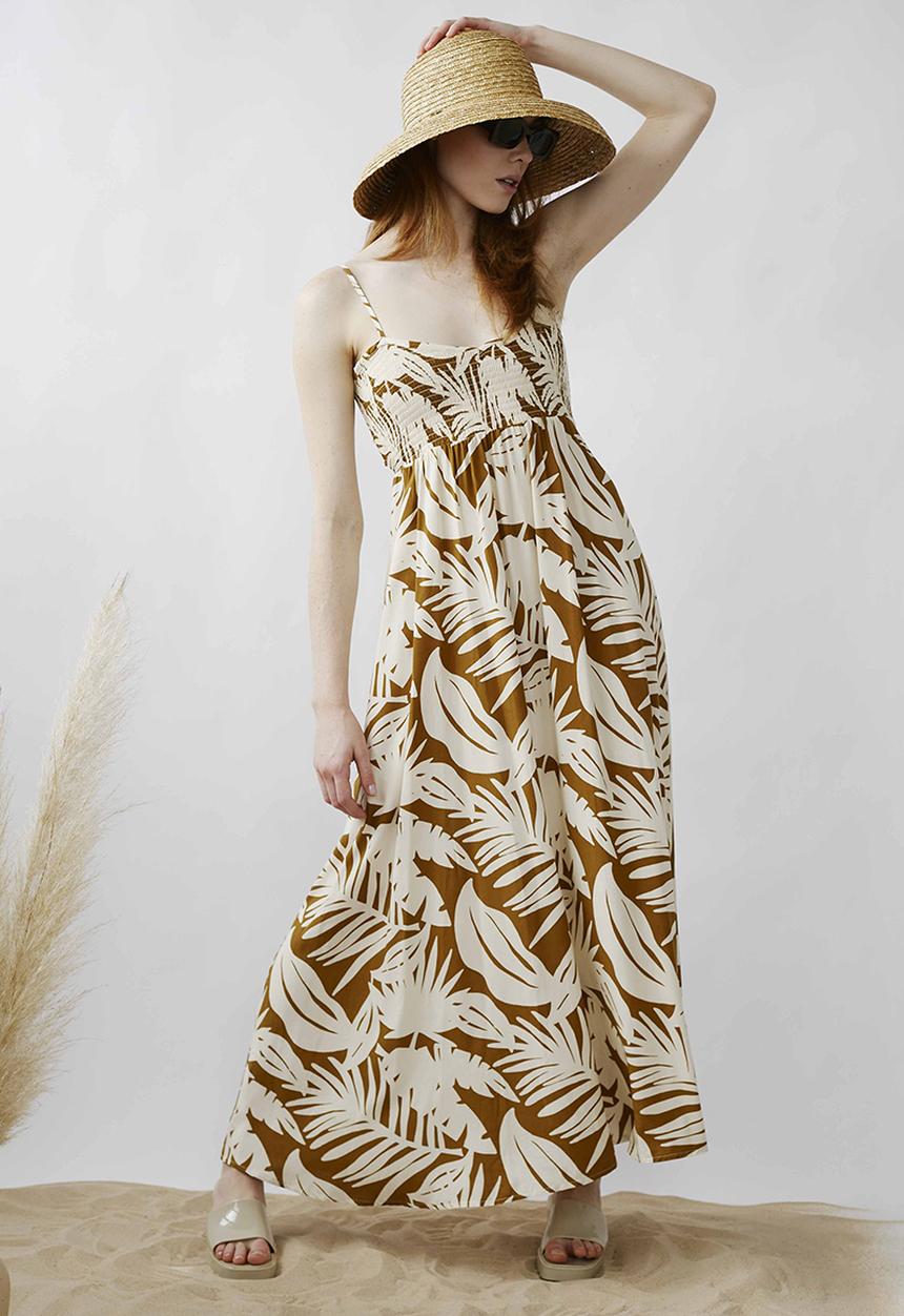 Me&B - Shirred bodice sun dress - big leaf print