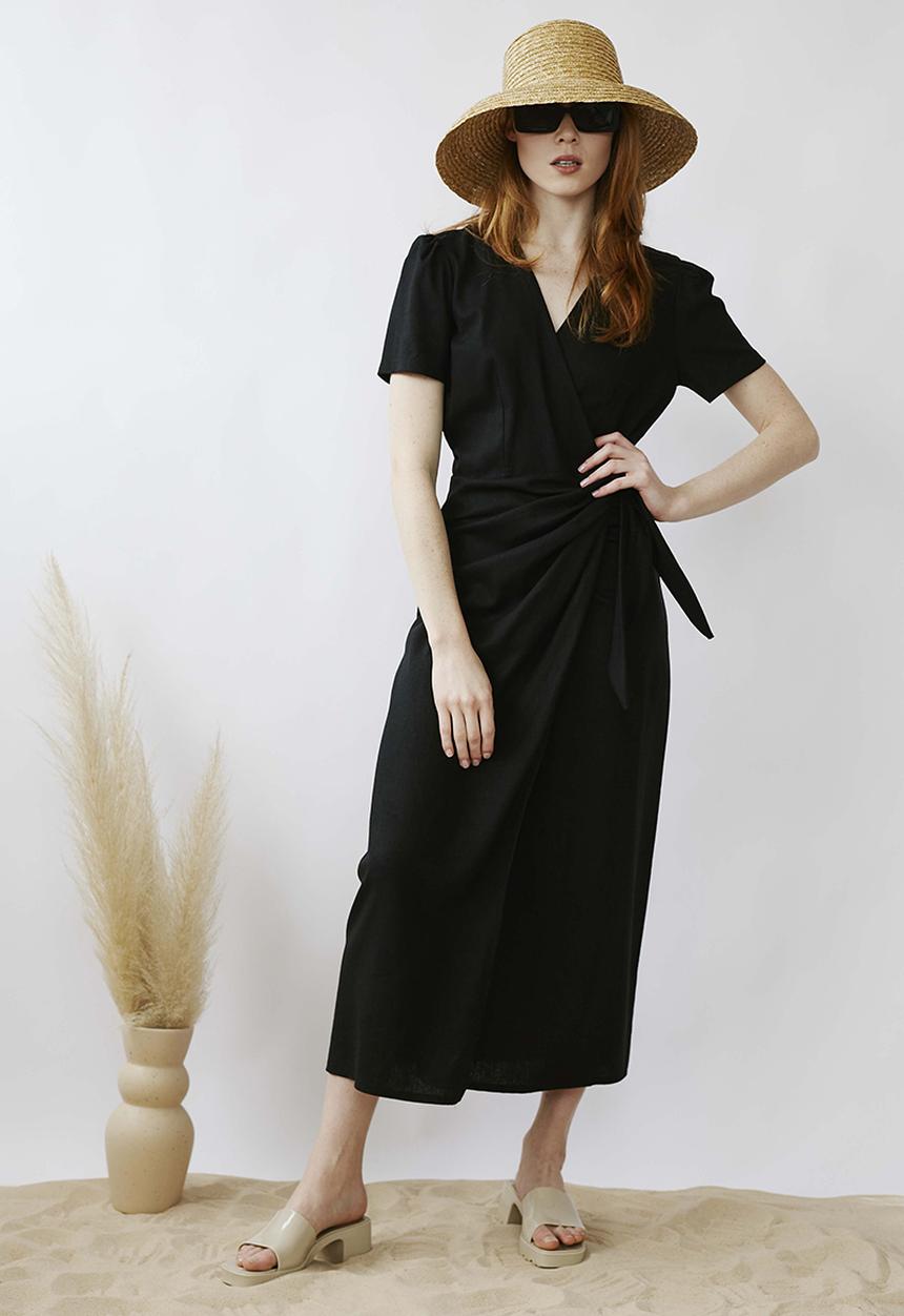 Me&B - Wrap linen dress - black