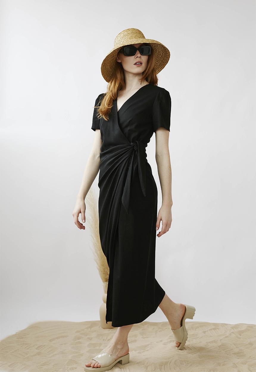 Me&B - Wrap linen dress - black
