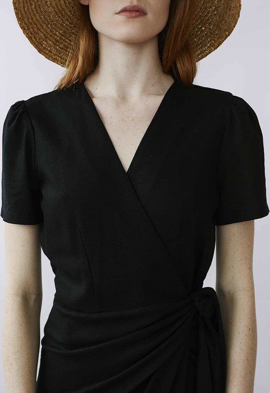 Me&B - Wrap linen dress - black