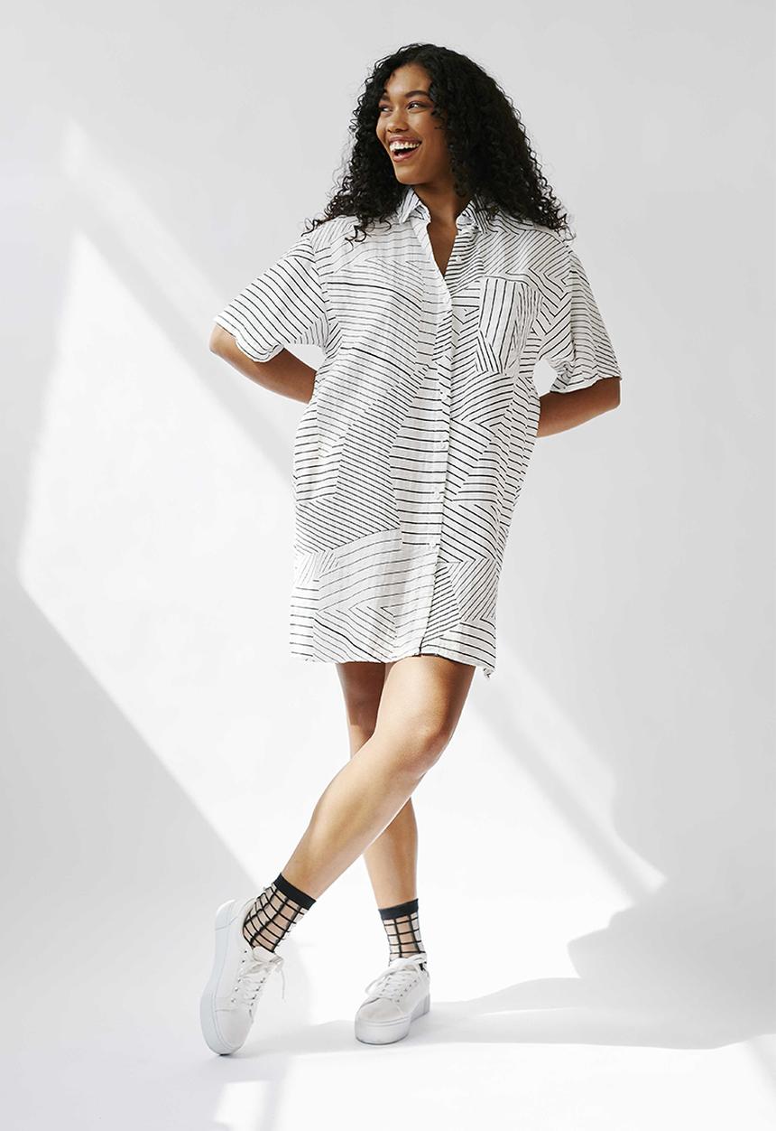 Me&B - Short shirtdress - black and white broken stripe